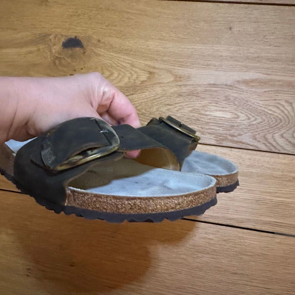 Birkenstock Single Strap Sandals in Dark Brown with Brass Buckles - Picture 7 of 9